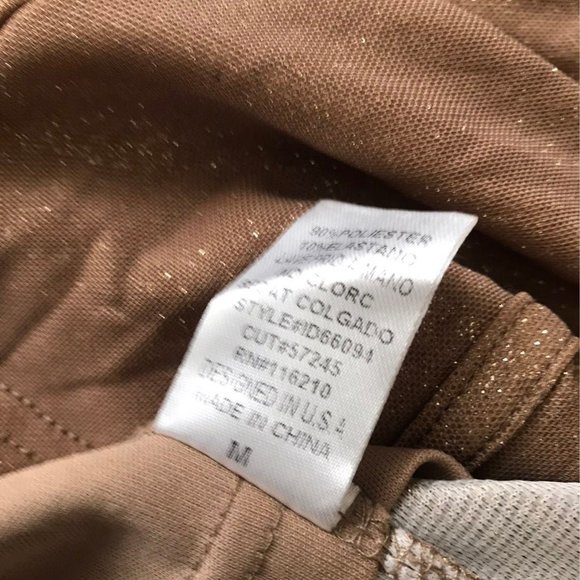 Entry Beige Nude Bodycon Long Sleeve Dress with Gold Shimmer - Picture 6 of 12